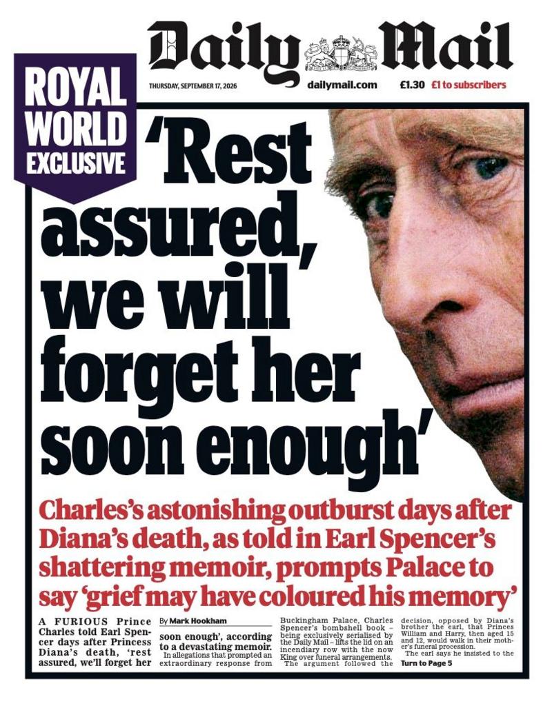 The headline on the front page of the Daily Mail reads: '"Rest assured, we will forget her soon enough".'