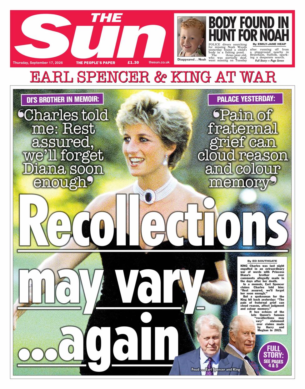 The headline on the front page of the Sun reads: 'Recollections may vary...again.'