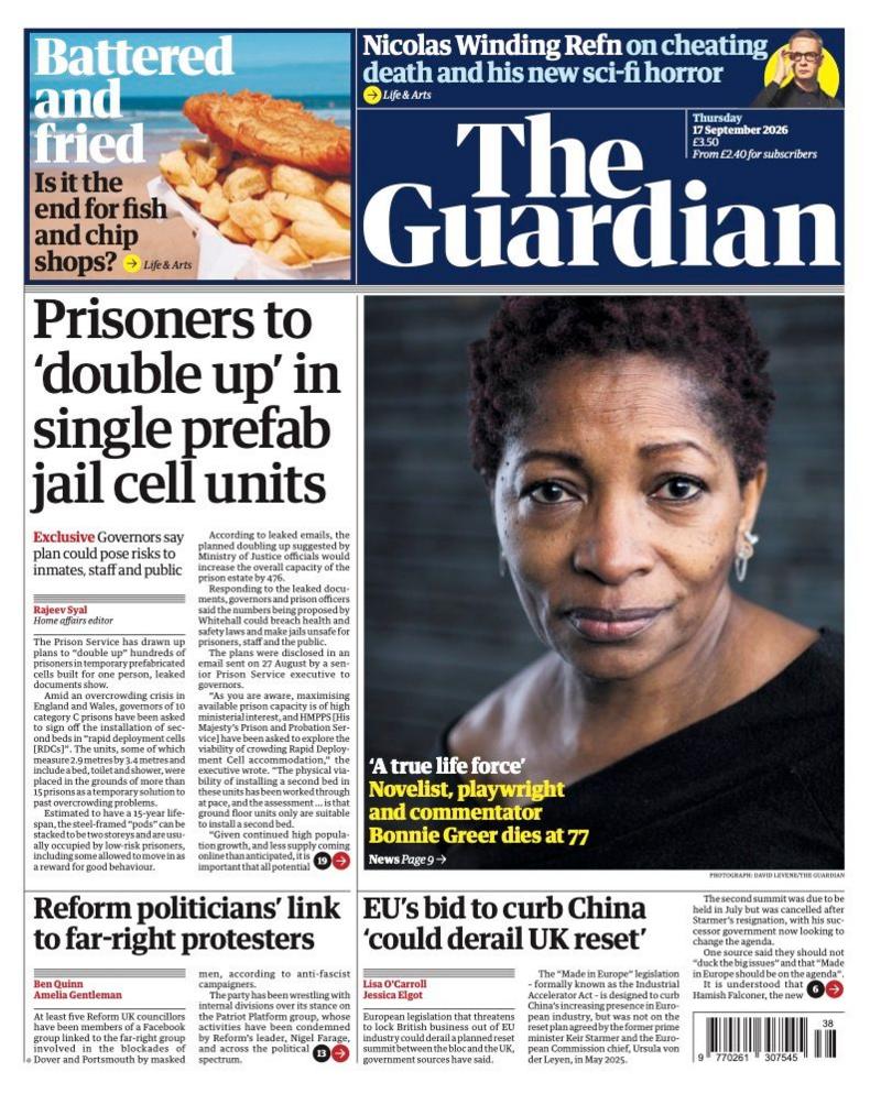 The headline on the front page of reads: 'Prisoners to "double up" in single prefab jail cell units.'