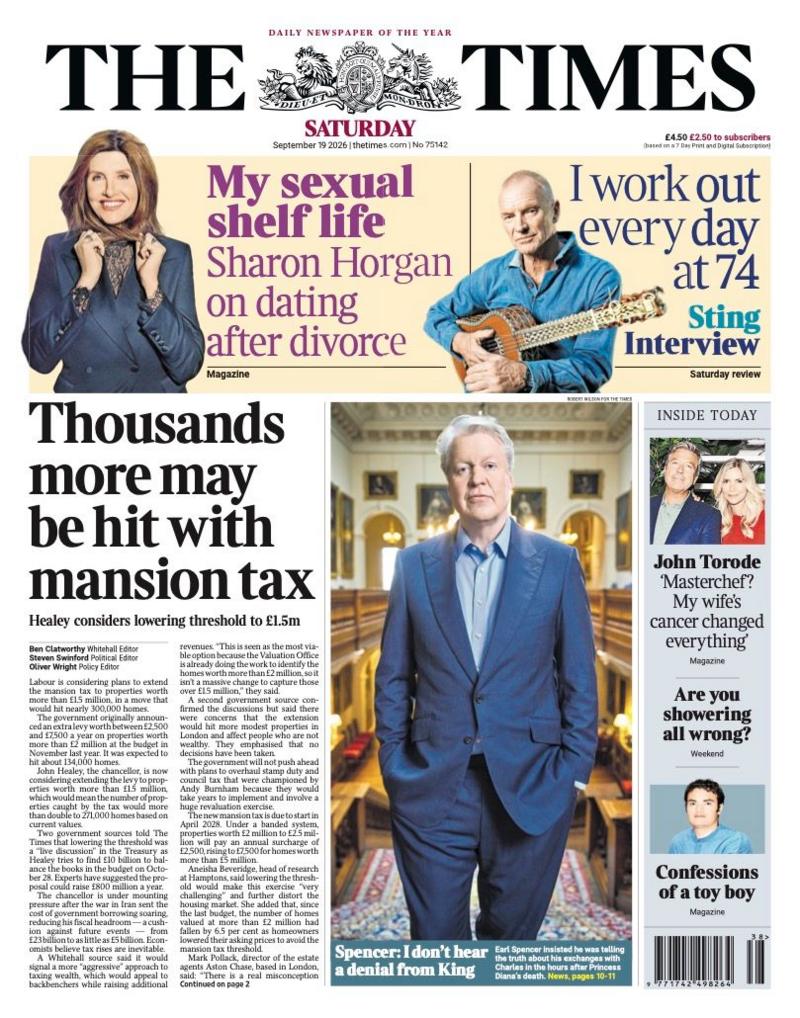 "Thousands more may be hit with mansion tax" reads the headline on the front page of the Times.
