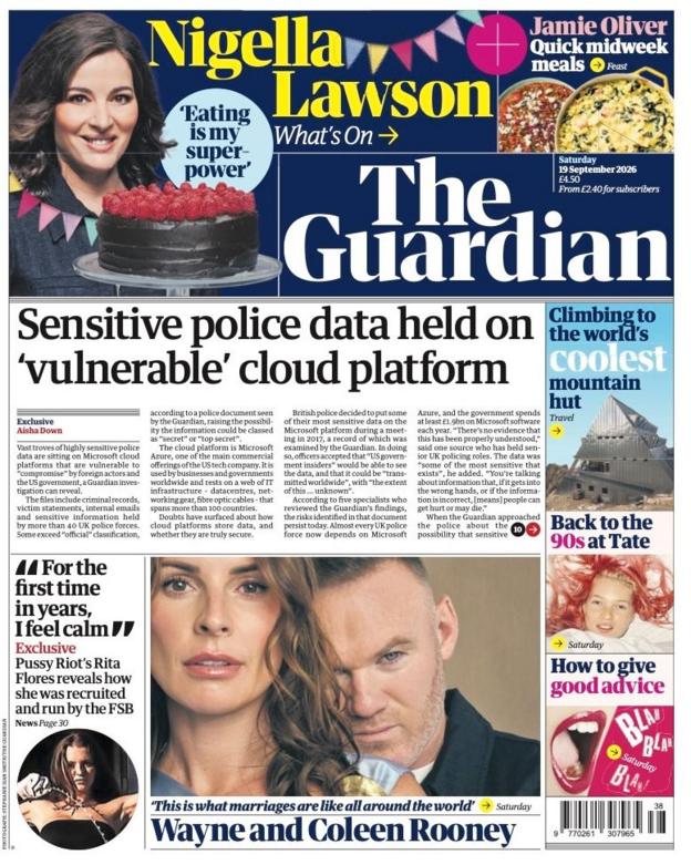"Sensitive police data held on 'vulnerable' cloud platform" reads the headline on the front page of . 