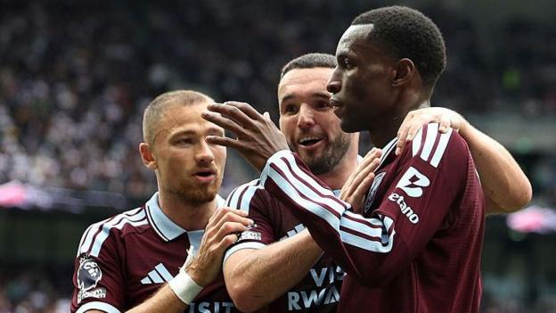 Aston Villa's Matty Cash, John McGinn and Nicolas Jackson celebrate