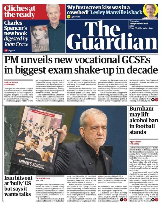 The headline on the front page of reads: “PM unveils new vocational GCSEs in biggest exam shake-up in decade”.