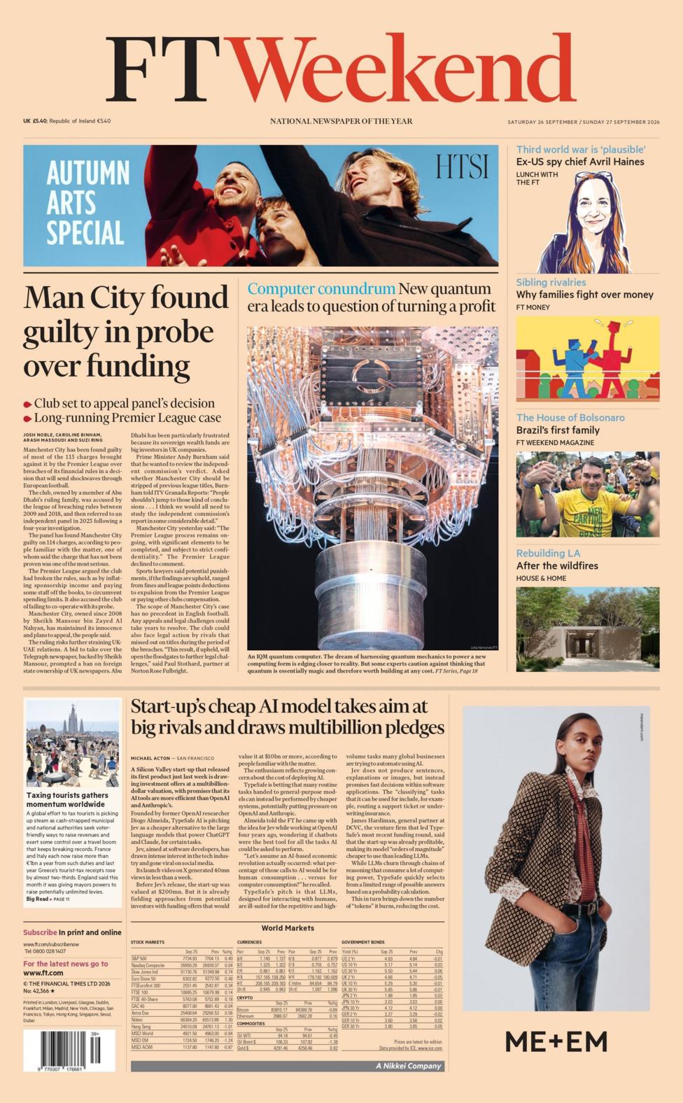 "Man City found guilty in probe over funding," reads the headline on the front page of the FT Weekend.