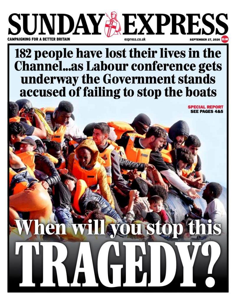 The headline on the front page of the Sunday Express reads: 'When will you stop this tragedy?'