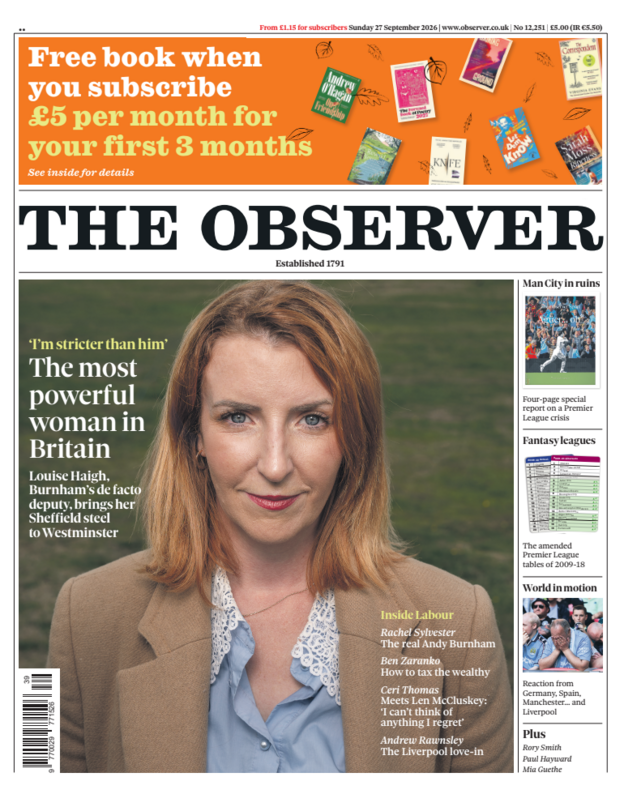 The headline on the front page of the Observer reads: 'The most powerful woman in Britain.'