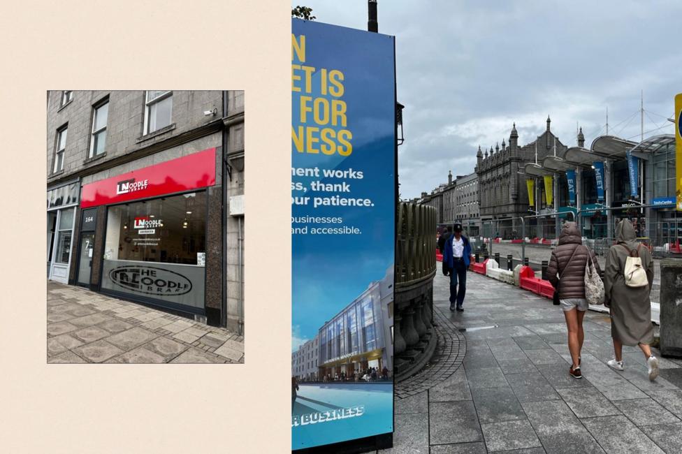Left: a Noodle bar in Aberdeen. Right: an image of Aberdeen centre