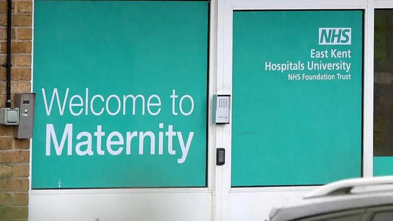 A sign outside the maternity unit at QEQM hospital in Margate.