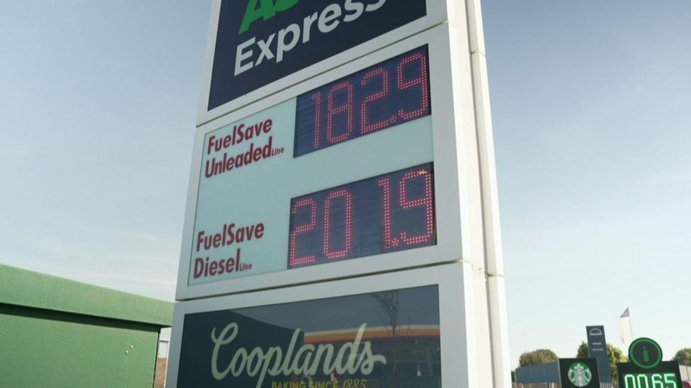 A petrol station sign advertising unleaded at 182.9 per litre and diesel at 201.9 per litre.