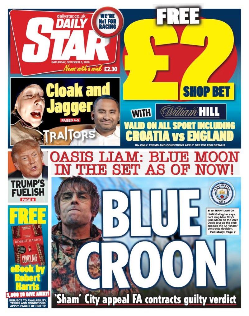 The headline on the front page of the Daily Star reads: 'Blue Croon.'