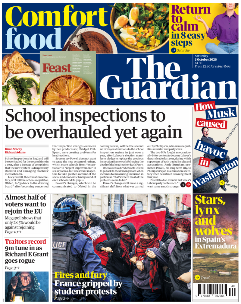 The headline on the front page of reads: 'School inspections to be overhauled yet again.'