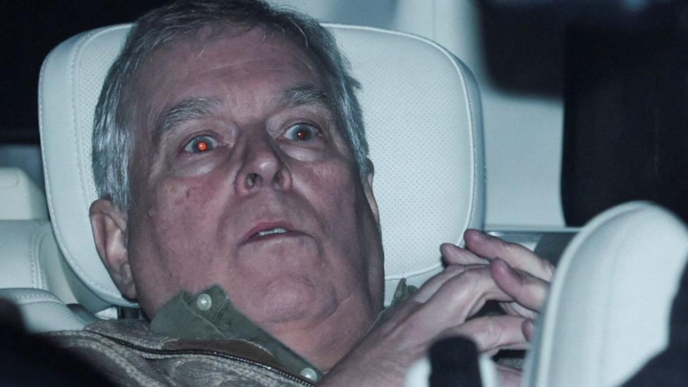 Andrew Mountbatten-Windsor photographed leaving a police station in February
