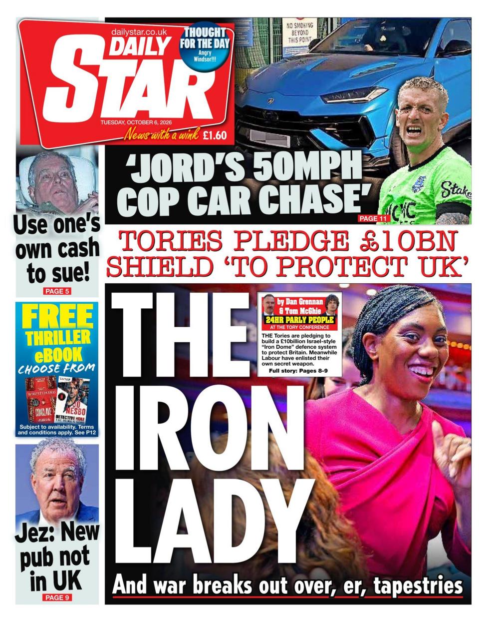 The headline on the front page of the Daily Star reads: "The Iron Lady".