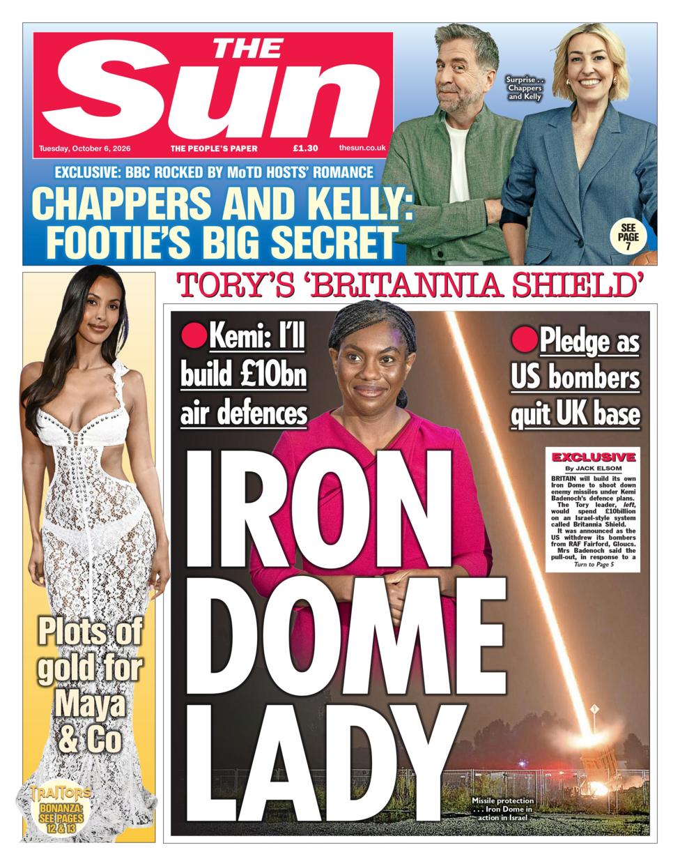 The headline on the front page of the Sun reads: "Iron Dome Lady".