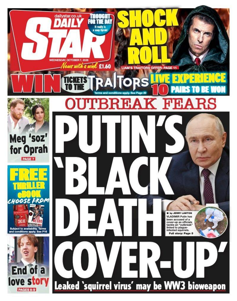 "Putin's 'black death cover-up'," reads the headline on the front page of the Daily Star.