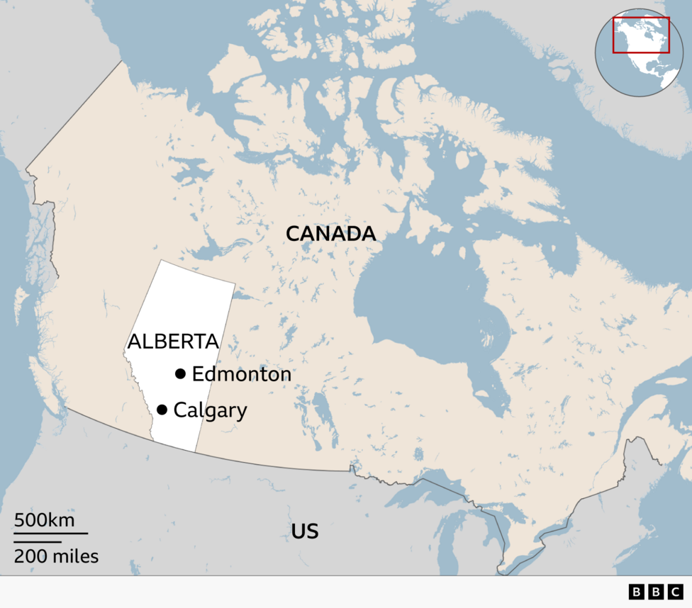 A map showing Alberta's location within Canada