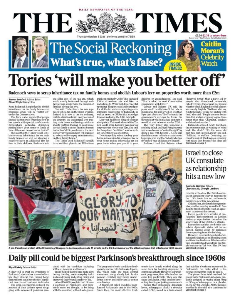 "Tories 'will make you better off'," reads the headline on the front page of the Times.
