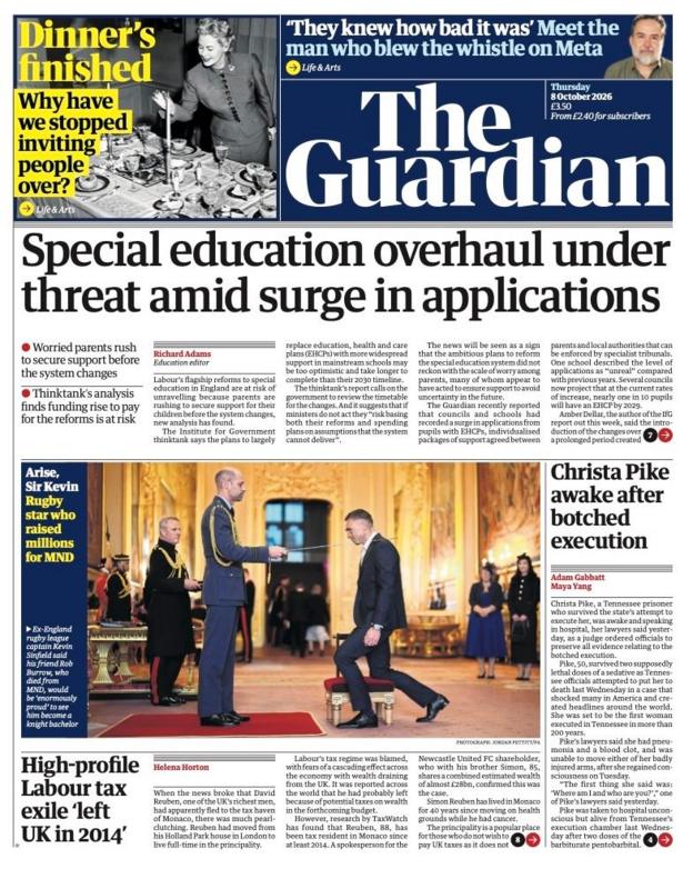"Special education overhaul under thread amid surge in applications" reads the headline on the front page of .