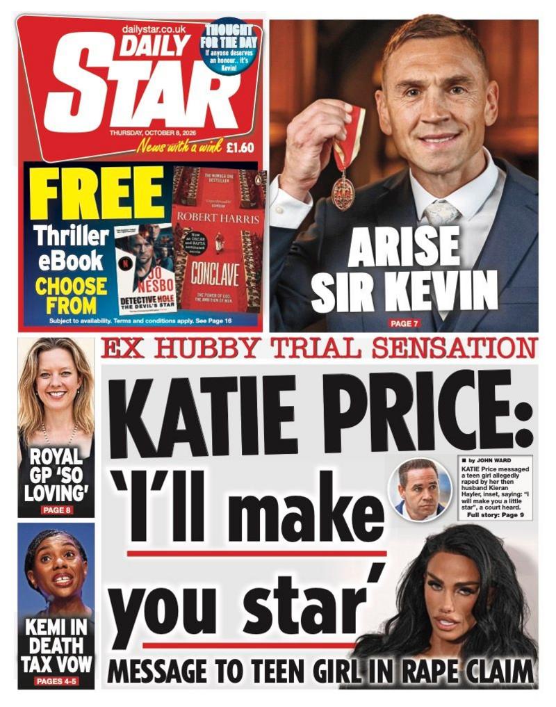 "Katie Price: 'I'll make you star'," reads the headline on the front page of the Daily Star.