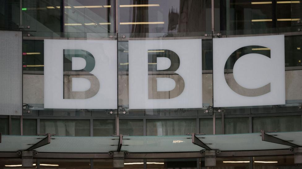 A BBC sign outside of London Broadcasting House
