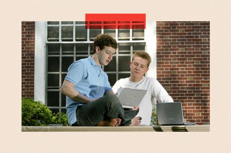 Mark Zuckerberg (L) and Chris Hughes (R) photographed at Eliot House at Harvard University, Cambridge, MA.