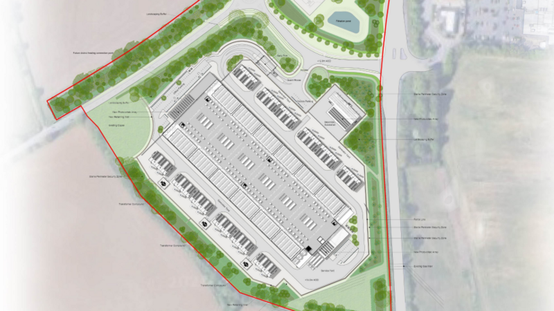 A map shows plans for a data centre in Keswick, near Norwich