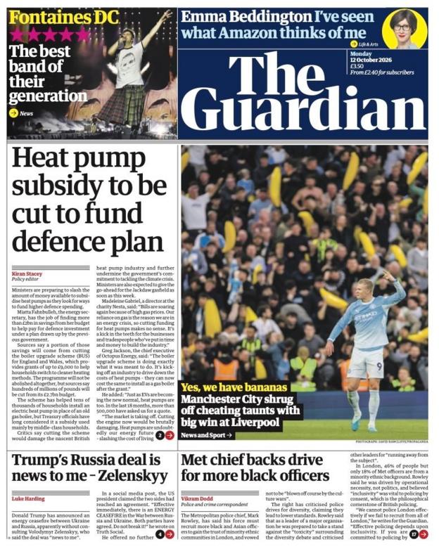 "Beat pump subsidy to be cut to fund defence plan" reads the headline on the front page of .