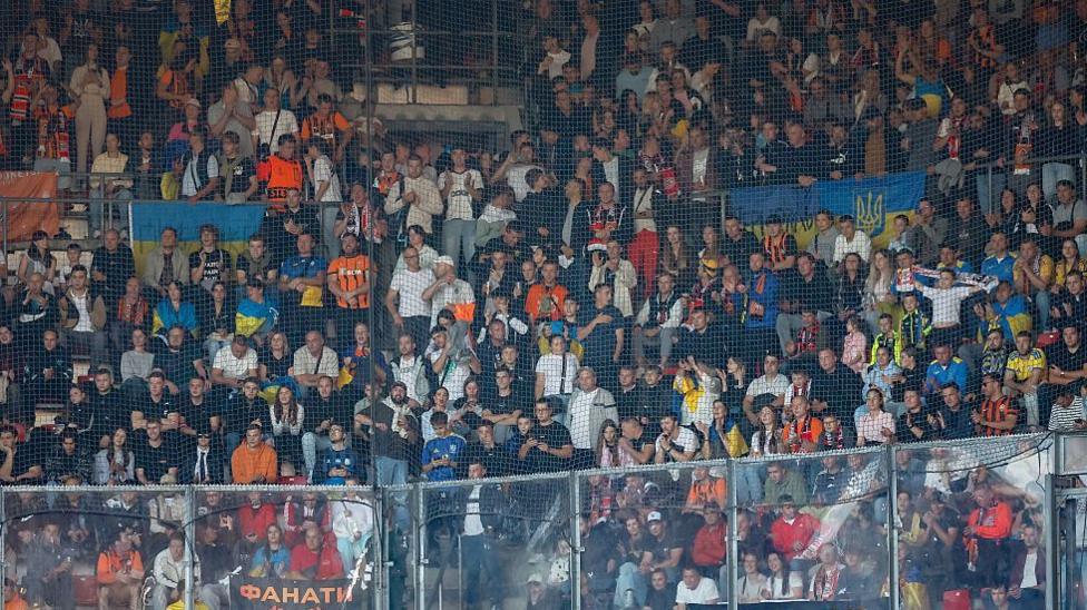 Shakhtar Donetsk fans in the PSV away end in the Champions League this season.