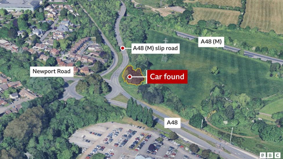 A graphic of a map which shows the A48 and the location of the crash. Location markers point out the location of the crash, the A48 and Newport Road.