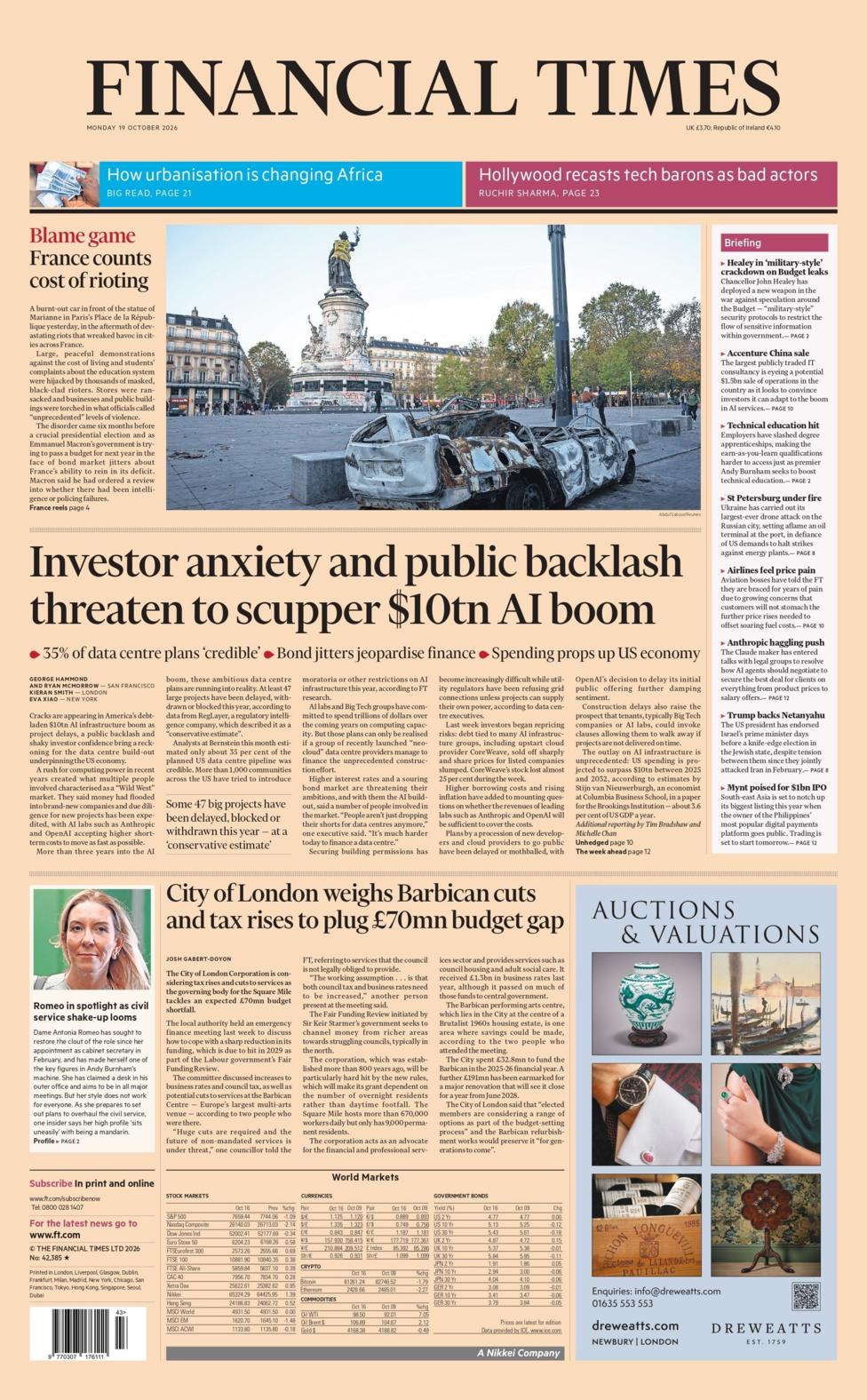 "Investor anxiety and public backlash threaten to scupper $10tn (£7.5tn) Al boom," reads the headline on the front page of the Financial Times.