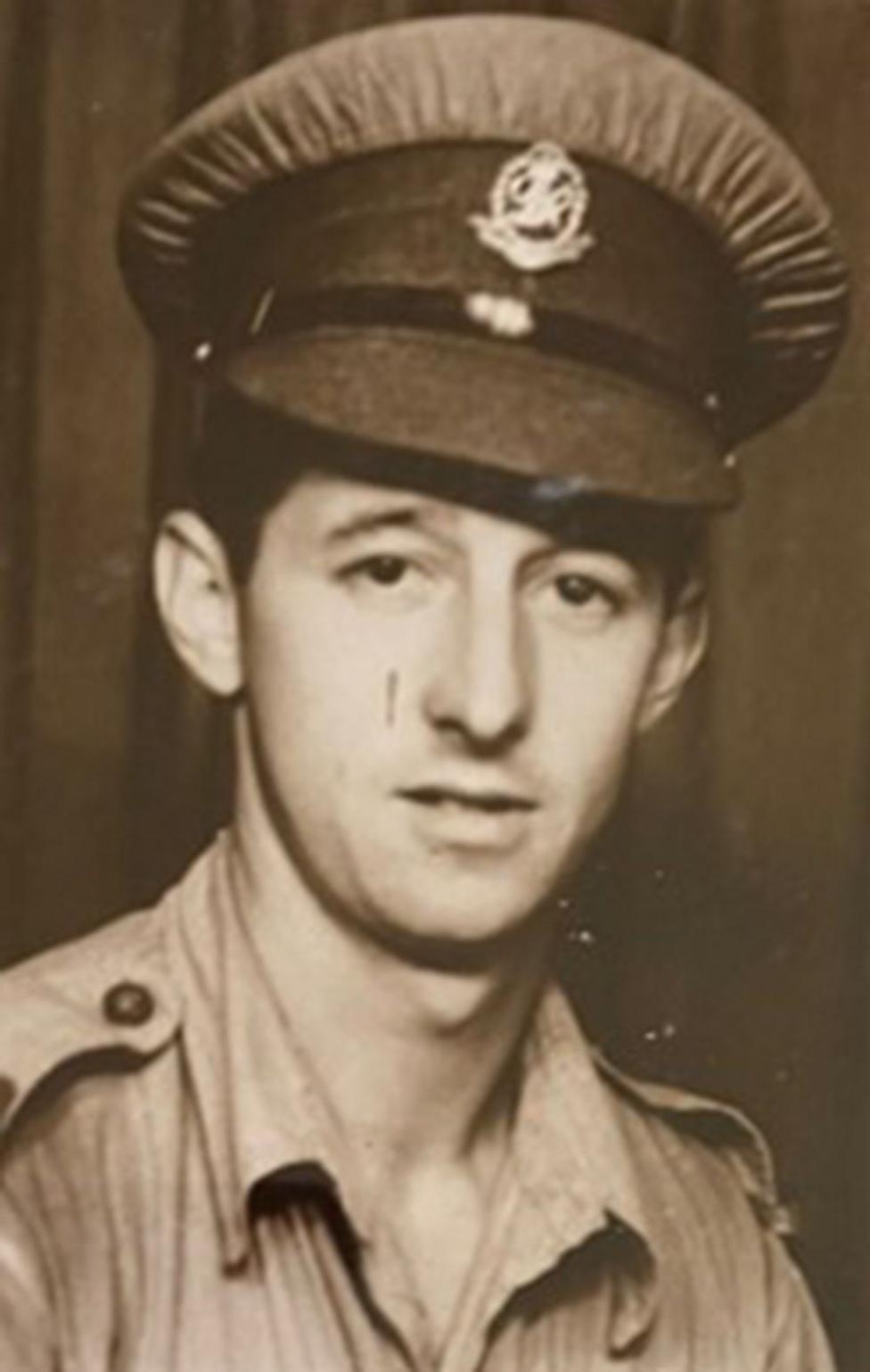 Blakc and white image of Owen Filer as a soldier during World War Two