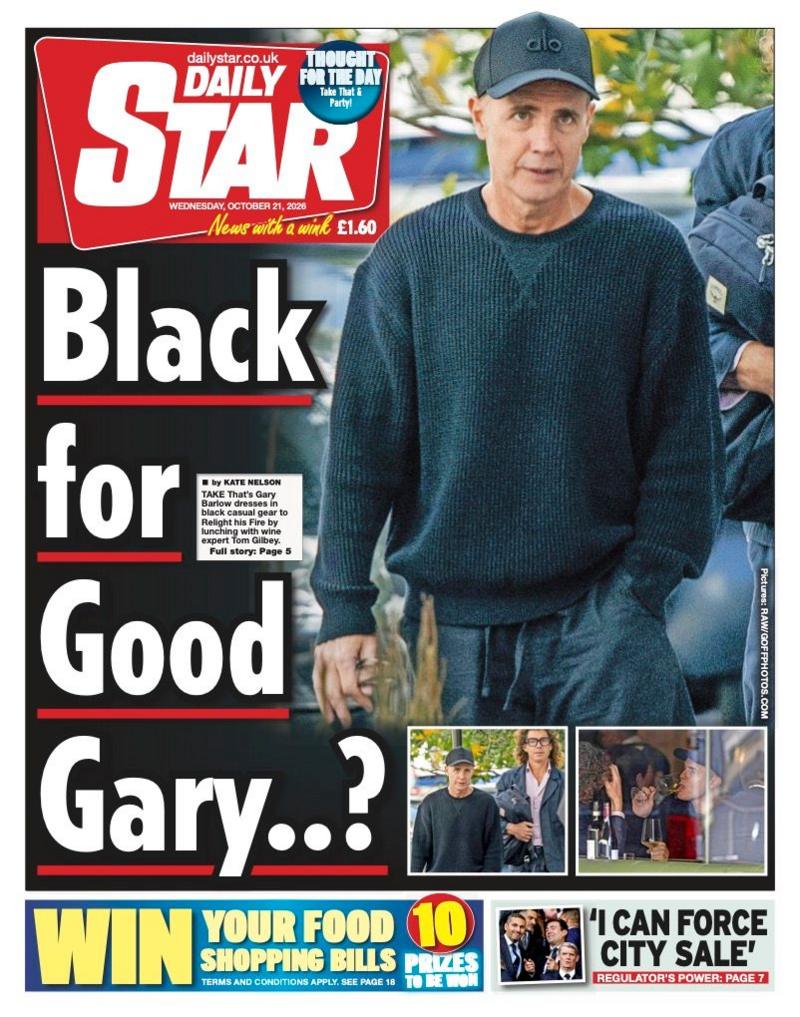 The headline on the front page of the Daily Star reads: “Black for Good Gary...?”.