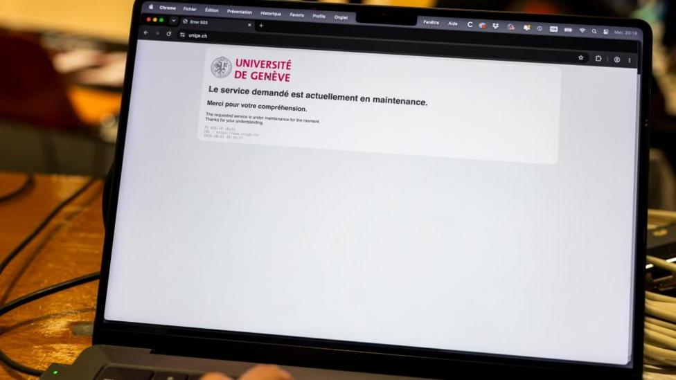 The University of Geneva's website is taken offline following a call from the European Computer Emergency Response Team (CERT-EU) after a vulnerability was discovered, in Geneva, Switzerland, 21 October 2026.