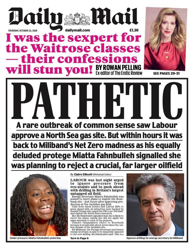 The headline on the front page of the Daily Mail: 'Pathetic.'