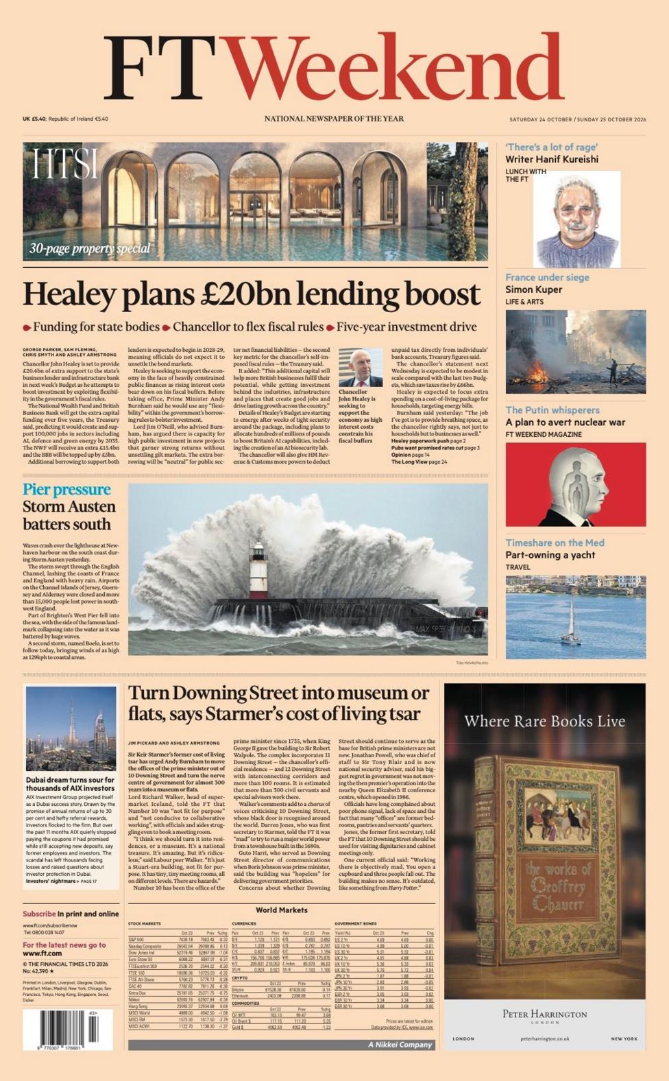 "Healey plans £20bn lending boost," reads the headline on the front page of the FT Weekend.