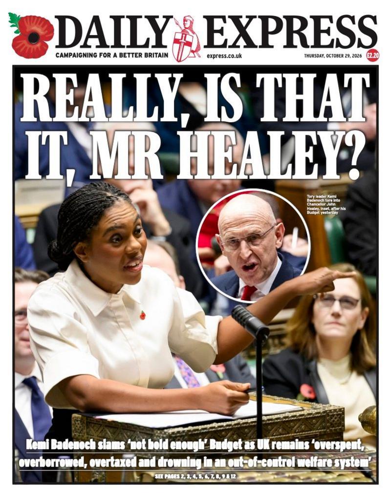 The headline on the front page of the Daily Express reads: 'Really, is that it, Mr Healey?'