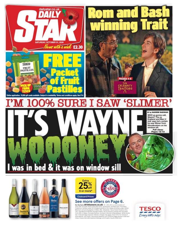 The headline on the front page of the Daily Star reads: "It's Wayne WOOONEY".